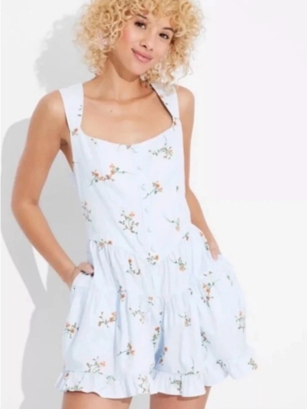 Wild Fable Light Blue Floral Tiered 100% Cotton Shell Romper